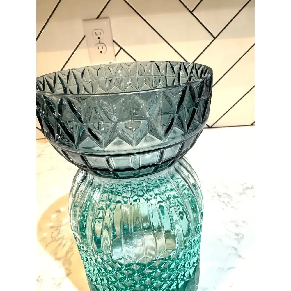 West Elm ombre like teal diamond point pattern vase contemporary spring